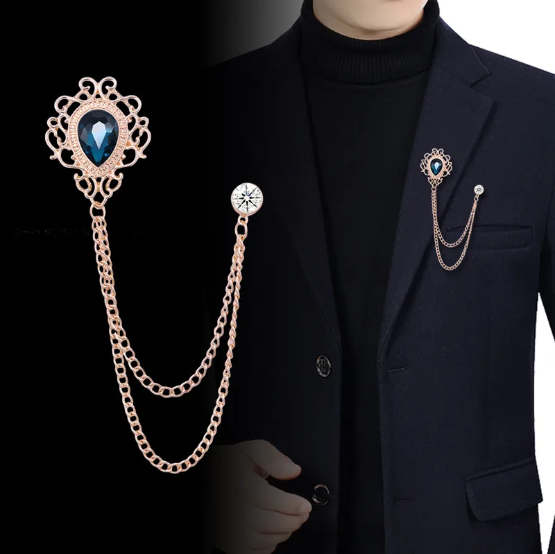 Men Accessories Fashion - Nuovo vintage nappa catena strass spilla