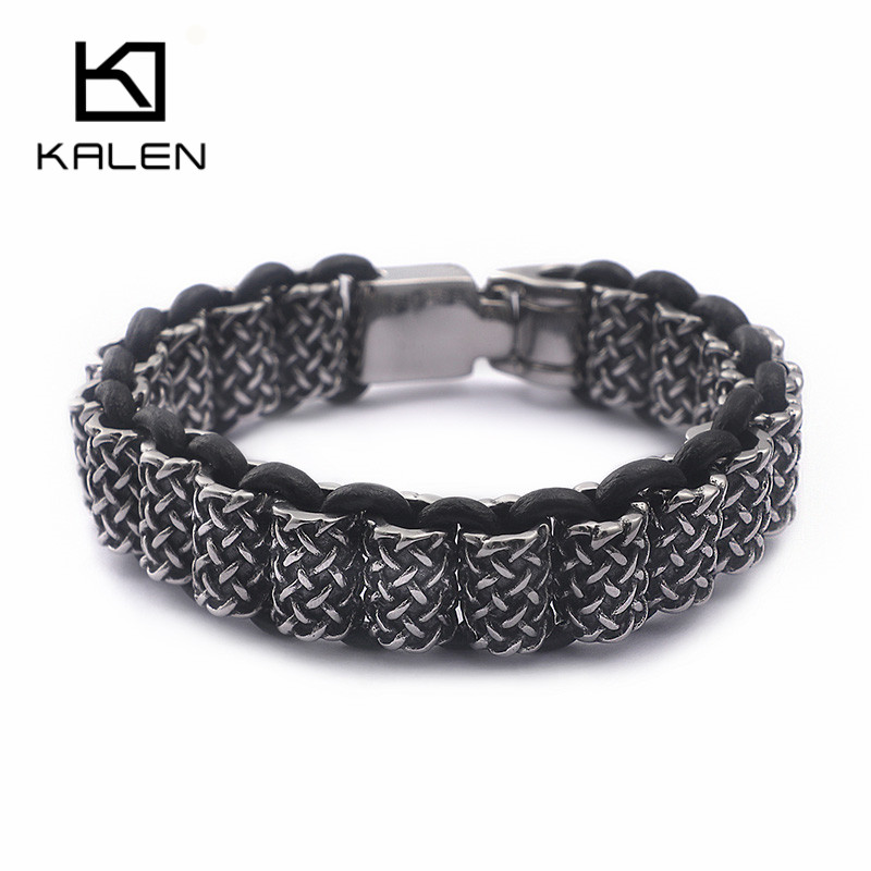 Men Accessories Bd - KALEN Vintage Black Leather Link bracciali