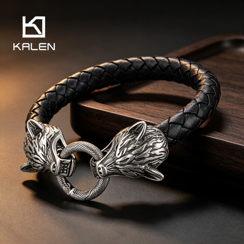Men Accessories Bd - Bracciale in pelle intrecciata con testa